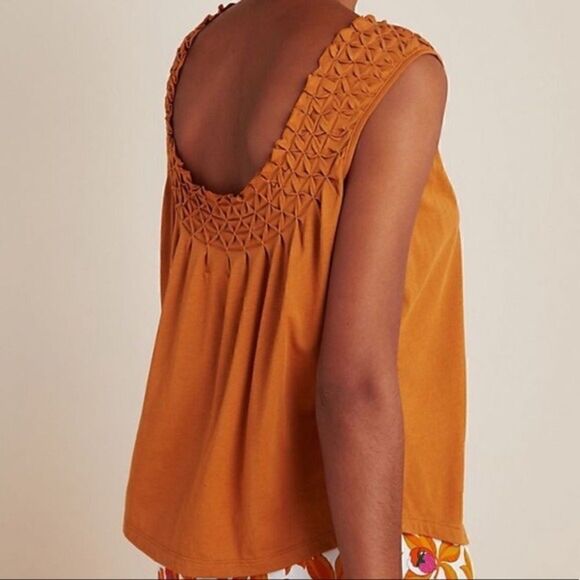 NWT ANTHROPOLOGIE Maeve Justin Smocked Top Blouse in Honey Size XS - Picture 2 of 15